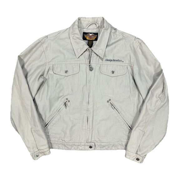 Harley Davidson Women’s Embroidered Riding Jacket Canvas Tan Size Large - Picture 1 of 7